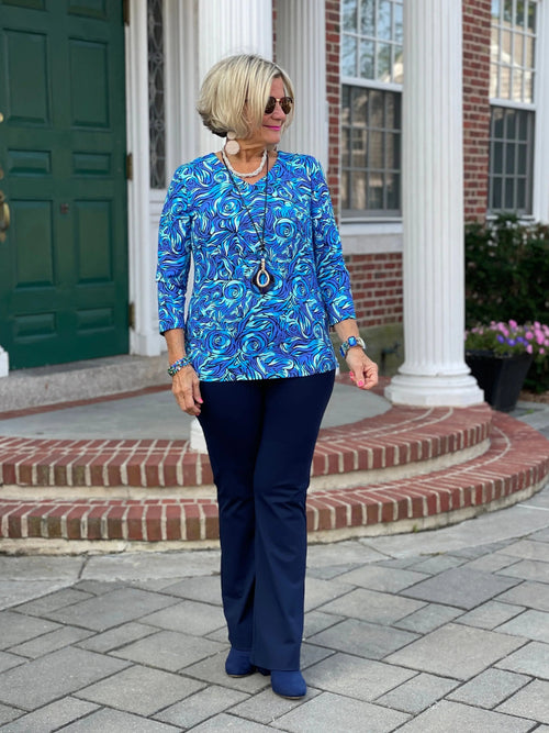 FANTASIA  BLUE V NECK TOP