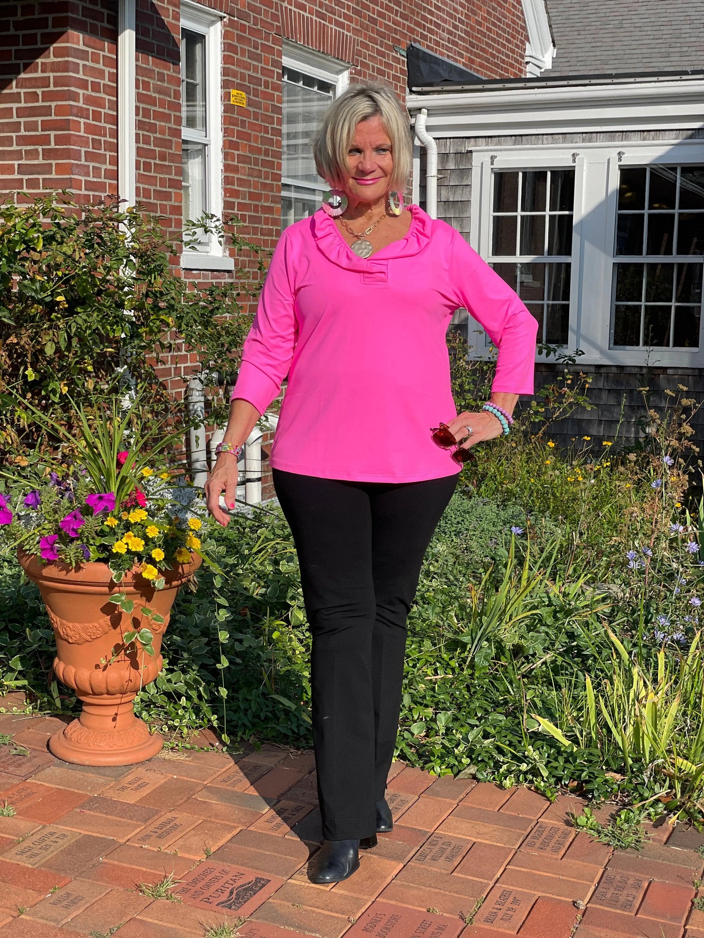 LULU-B HOT PINK SOLID RUFFFLE TOP