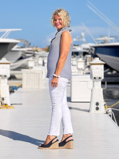 DOCKSIDE NAVY RUFFLE TOP