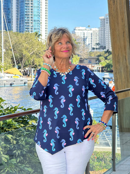 LULU B MIDNIGHT REEF ASYMMETRIC TOP