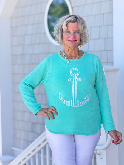 DOCKSIDE NAUTICAL SEAFOAM NAUTICAL STRIPE SWEATER