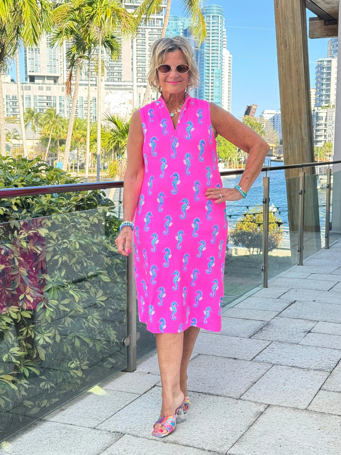 LULU B SEAHORSE BAY MIDI SLEEVELESS 1/4 ZIP MAXI DRESS