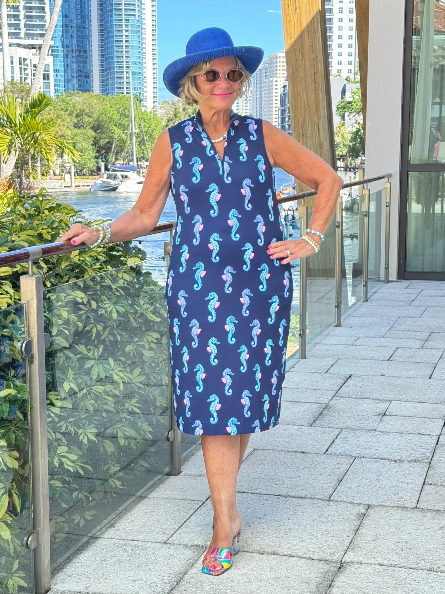 LULU B MIDNIGHT REEF MIDI SLEEVELESS 1/4 ZIP MAXI DRESS