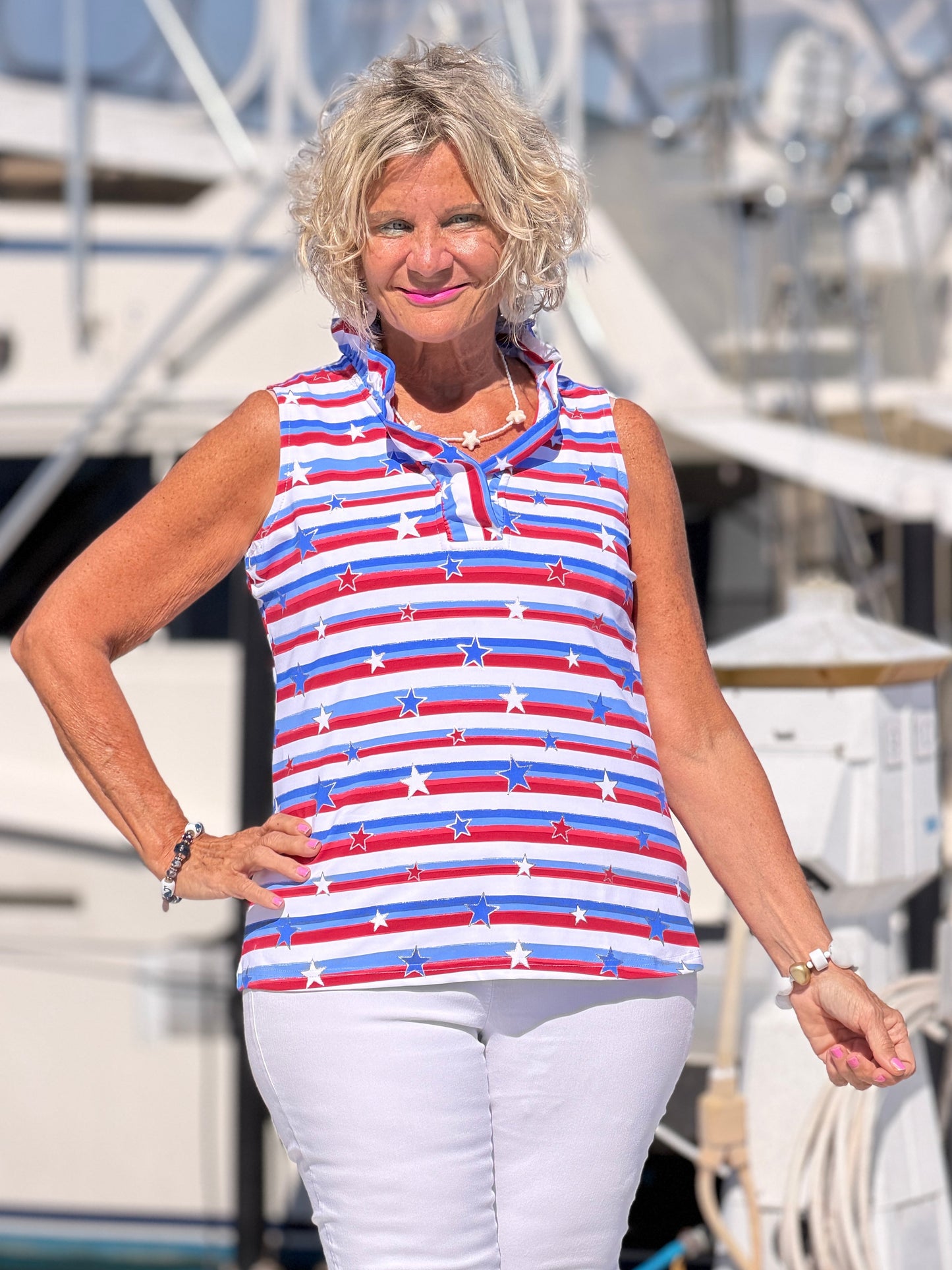 LULU B STARS STARS SLEEVELESS RUFFLE TOP
