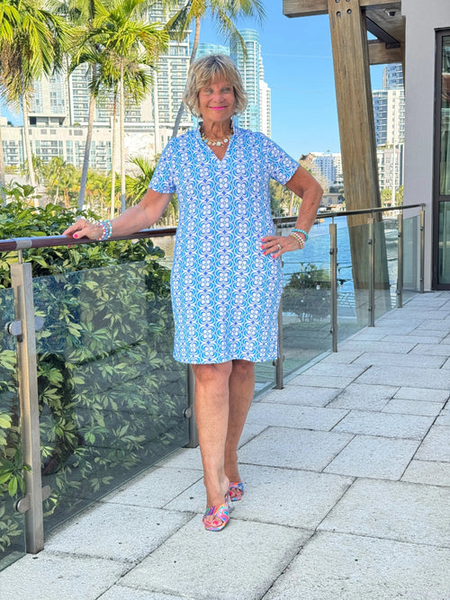 LULU B COASTAL BLOOM SHORT SLEEVE DRESS