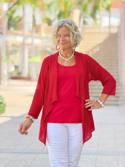 LULU B RED MESH RUFFLE  WRAP