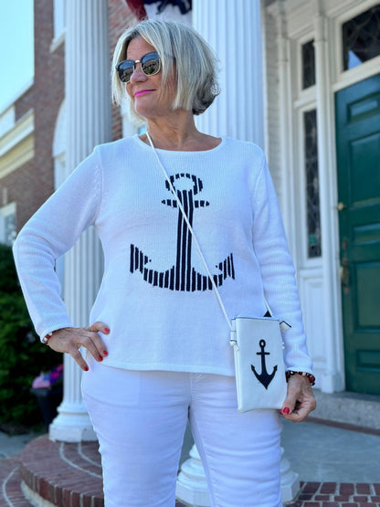LULU-B WHITE ANCHOR SWEATER