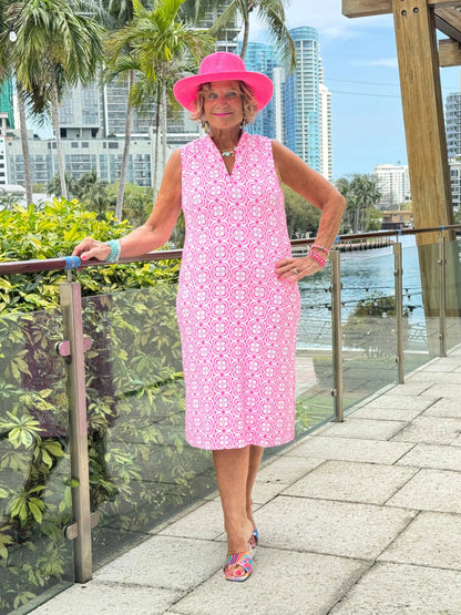 LULU B TROPIC PETALS MIDI SLEEVELESS 1/4 ZIP MAXI DRESS