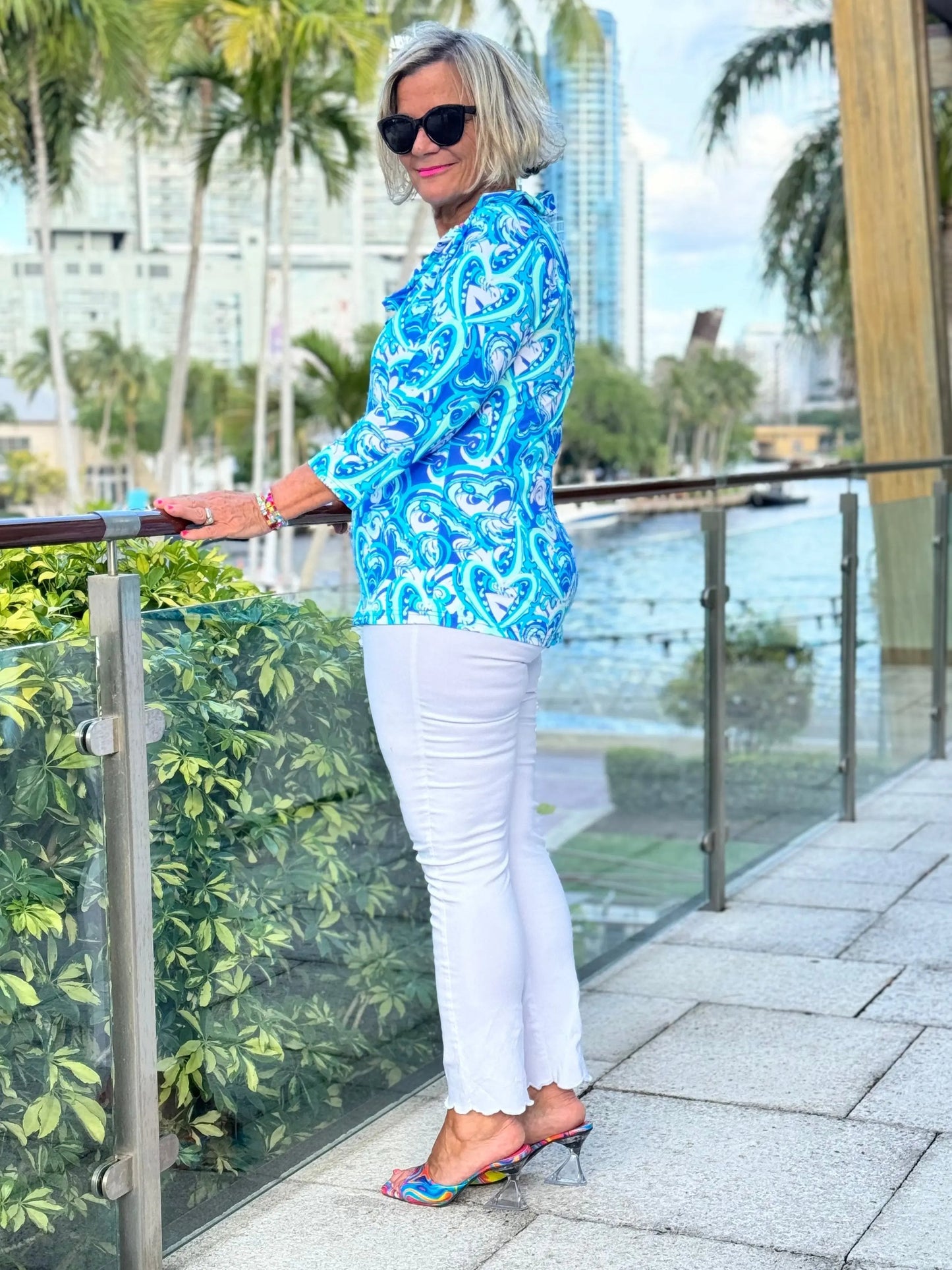 BLUE DREAMING HEARTS RUFFLE TOP