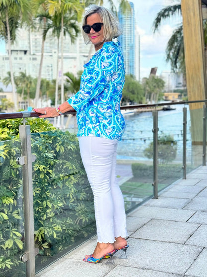 BLUE DREAMING HEARTS RUFFLE TOP