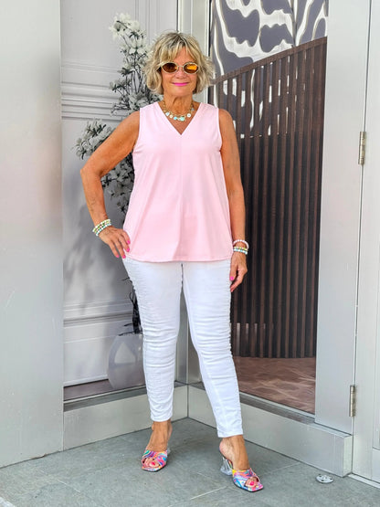 LULU-B CLEAR PINK SLEEVELESS TAILORED V