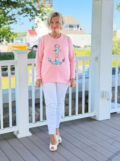 BEACH CLUB PINK ANCHOR SWEATER