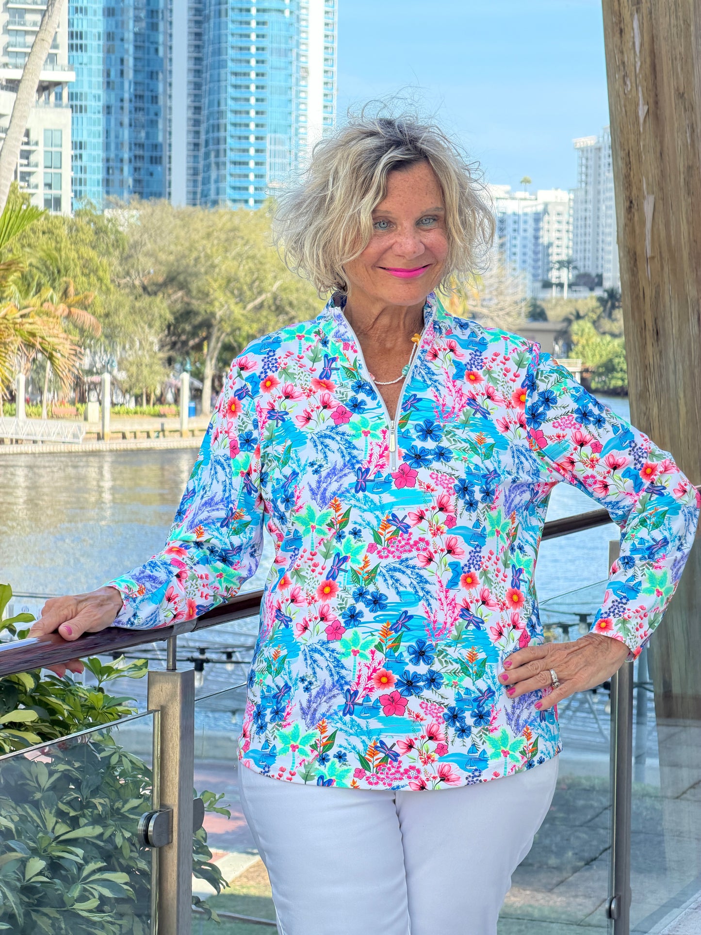 LULU B PARADISE GARDEN HALF ZIPPER TOP