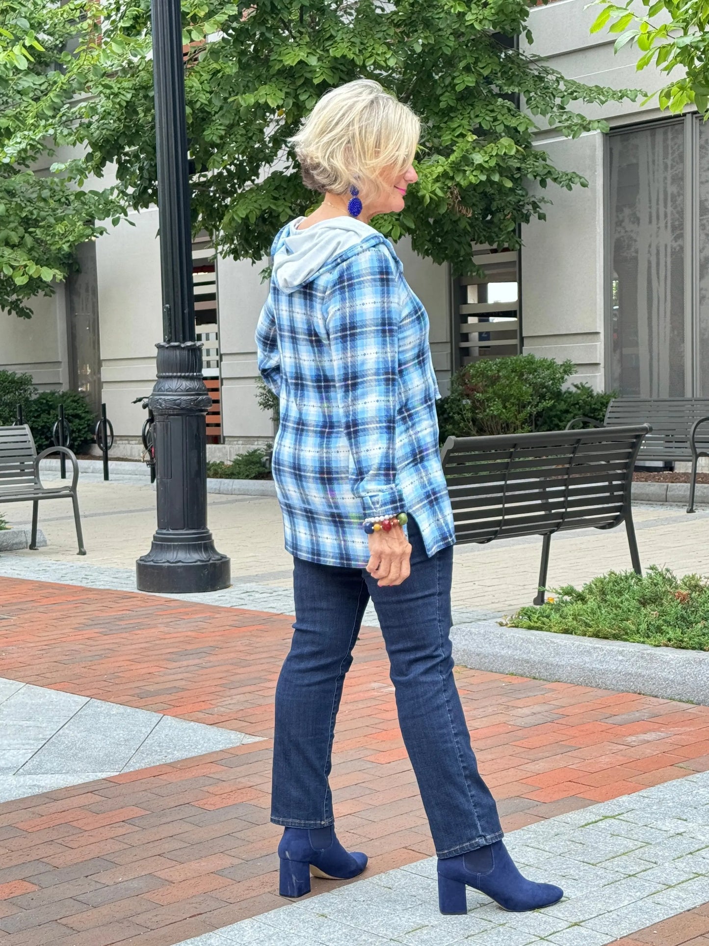 Blue Plaid Fall Day Hoodie