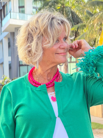 LULU B GREEN CASHMERE FRINGE