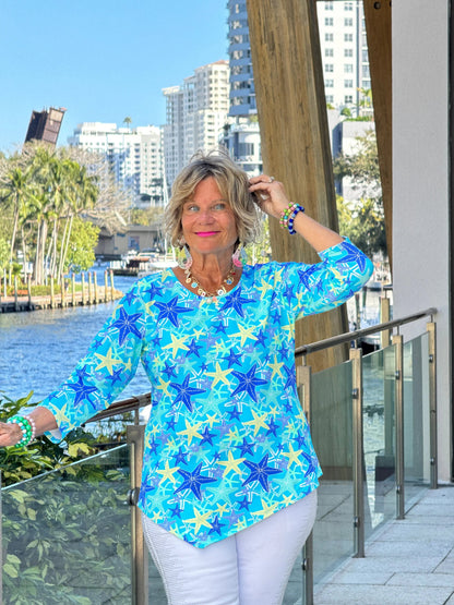 LULU B STARFISH SPLASH ASYMMETRIC TOP