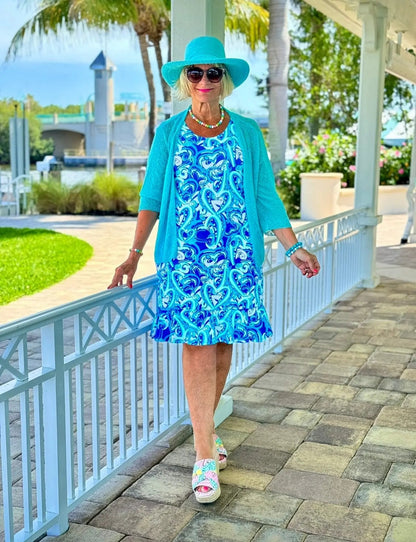 BLUE DREAMING HEARTS  HALTER RUFFLE DRESS