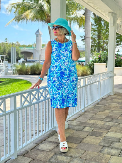 BLUE DREAMING HEARTS SHIFT DRESS