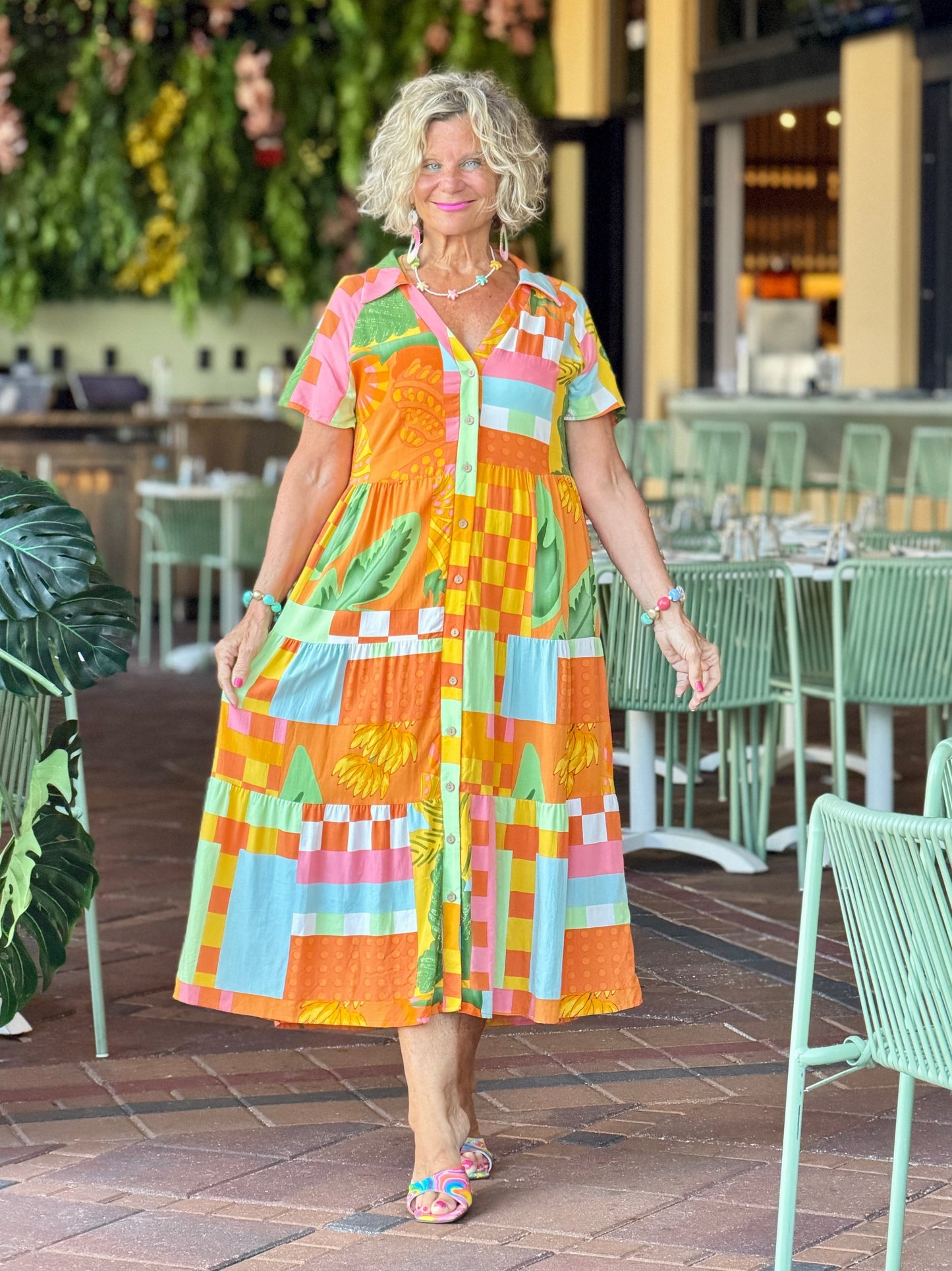 Casual Bohemian ORANGE high-waisted color contrast dress