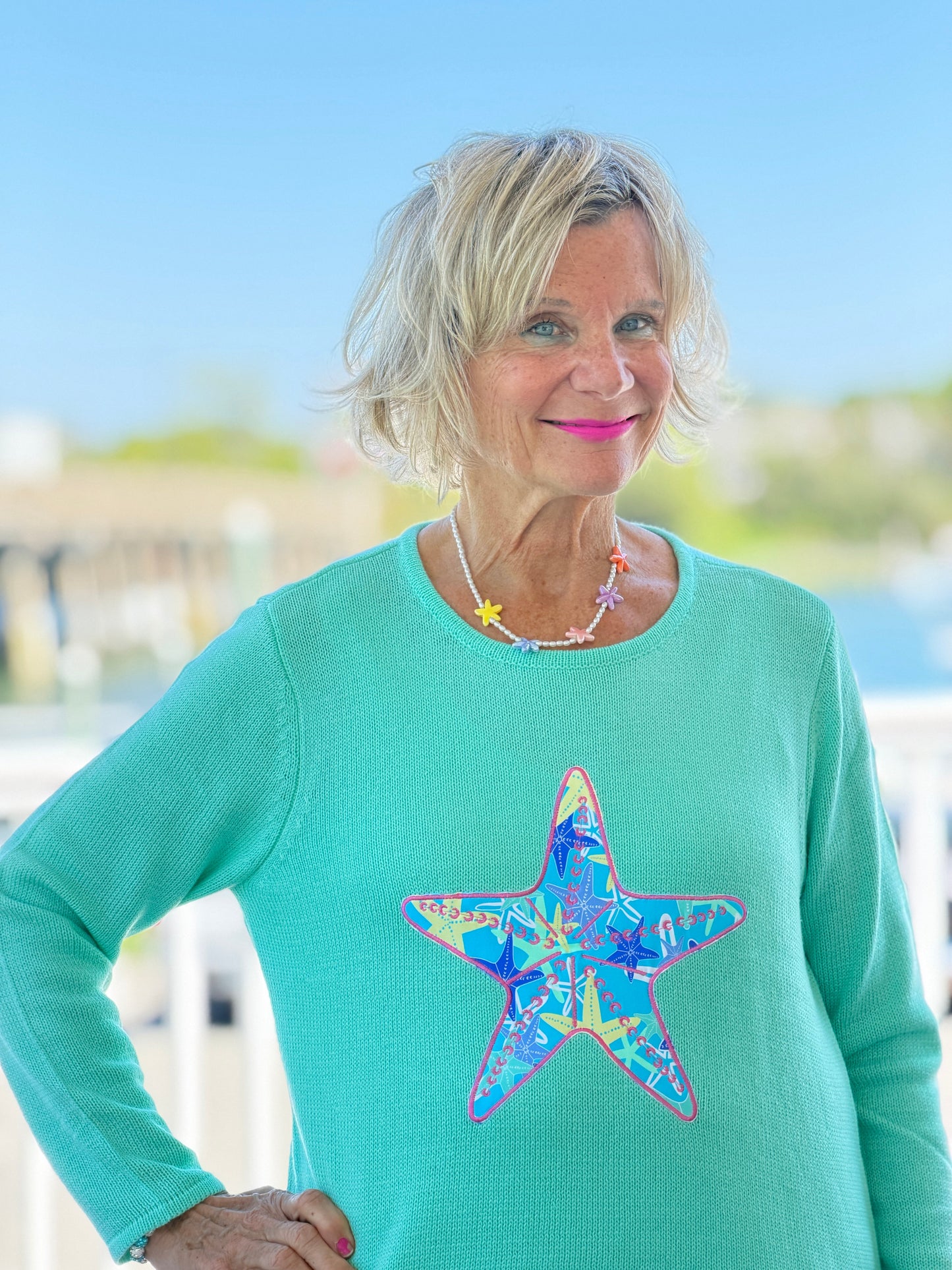 BEACH CLUB SEAFOAM STARFISH SWEATER