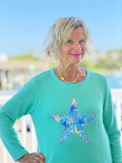 BEACH CLUB SEAFOAM STARFISH SWEATER