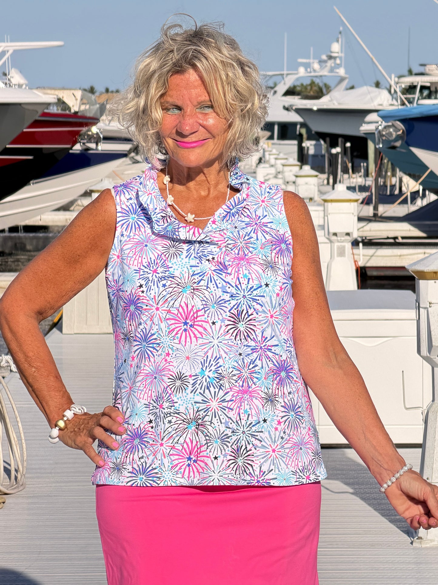 LULU B FIRECRAKER SLEEVELESS RUFFLE TOP