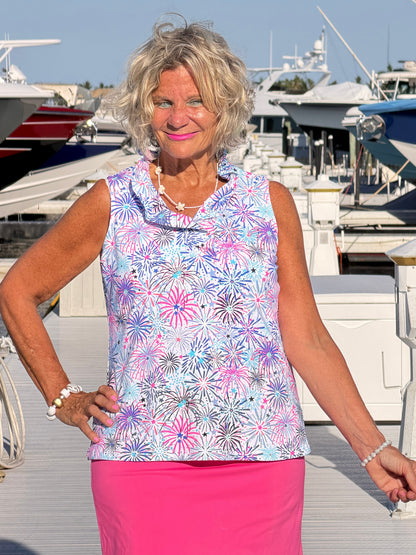 LULU B FIRECRAKER SLEEVELESS RUFFLE TOP