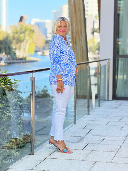 LULU B HIBISCUS COAST COLLAR SLEEFVE TOP