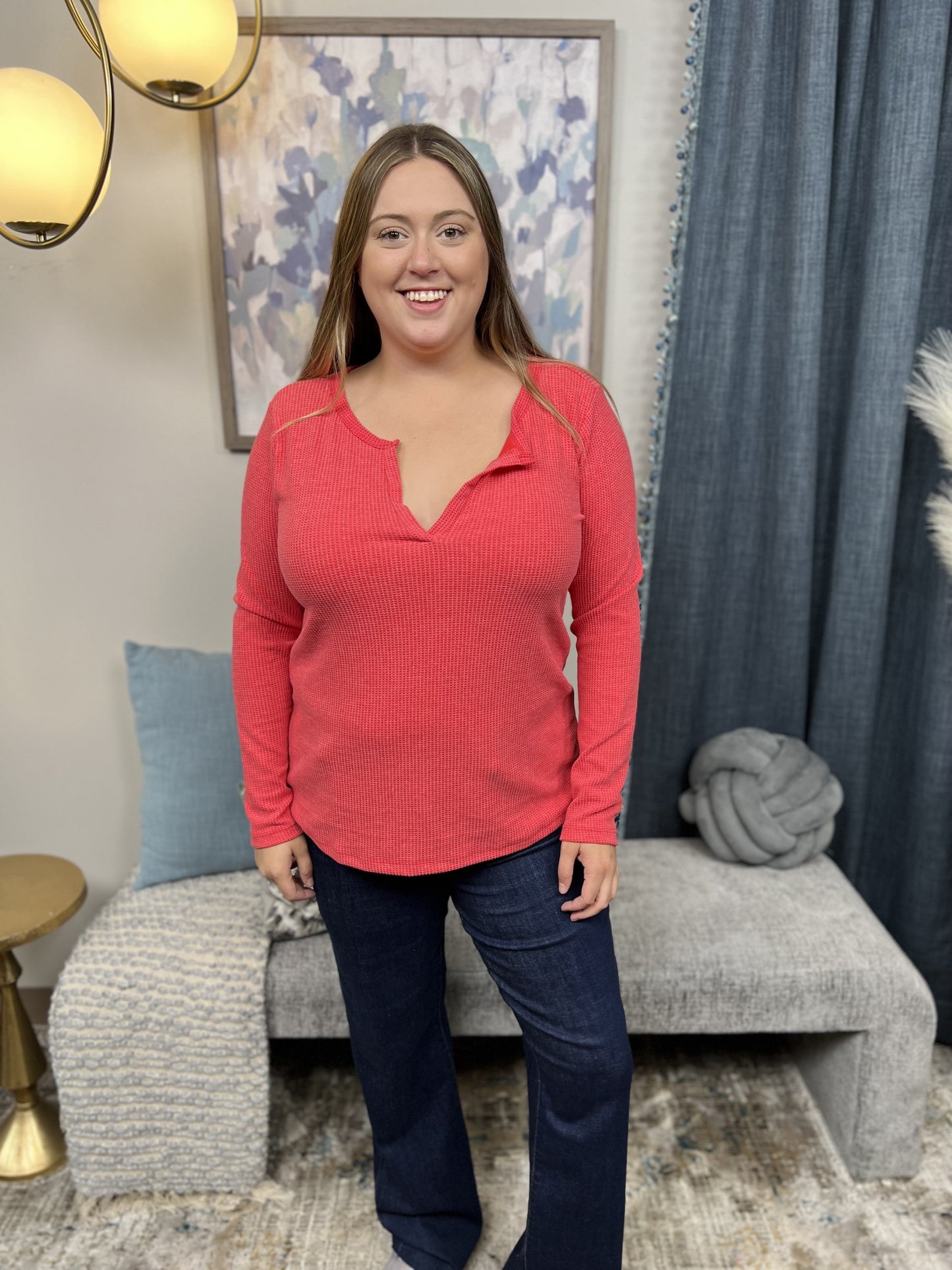 Play Your Cards Women's Waffle Knit Long Sleeve Top