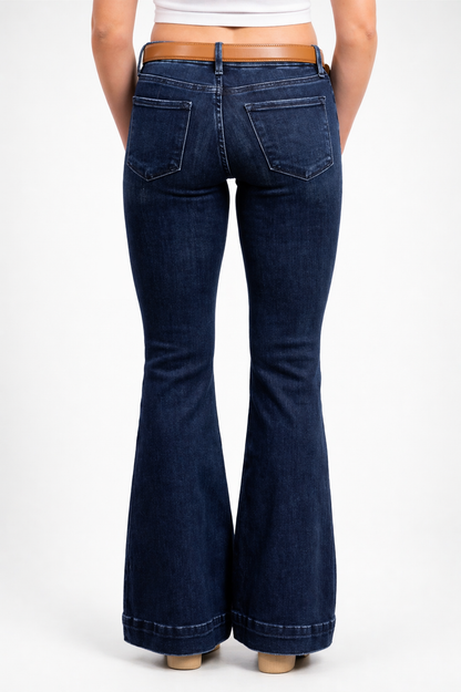 The Gwen Mid-Rise Tummy Control Flare - Three Inseams (Blue)
