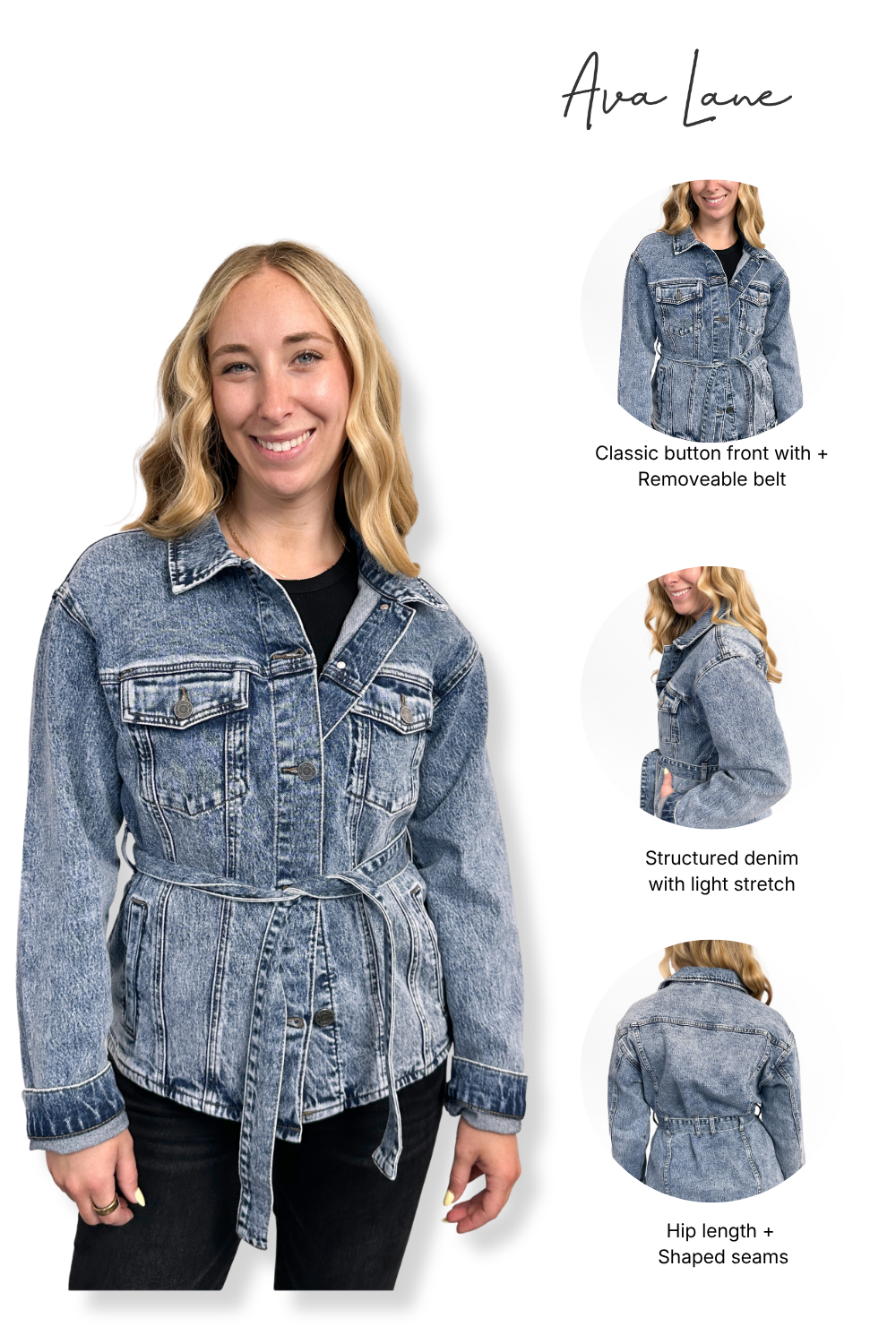 The Cindy Medium Wash Belted Denim Jacket