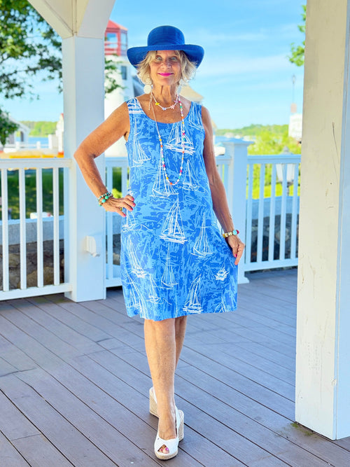 HARBOR LIGHTS BLUE SAILBOAT DRESS