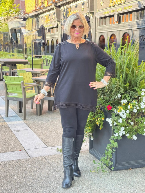 Crochet Tunic with Crisscross on Shoulder Black