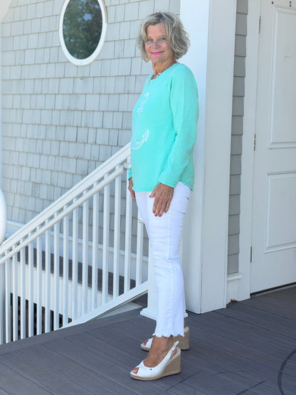 DOCKSIDE NAUTICAL SEAFOAM NAUTICAL STRIPE SWEATER