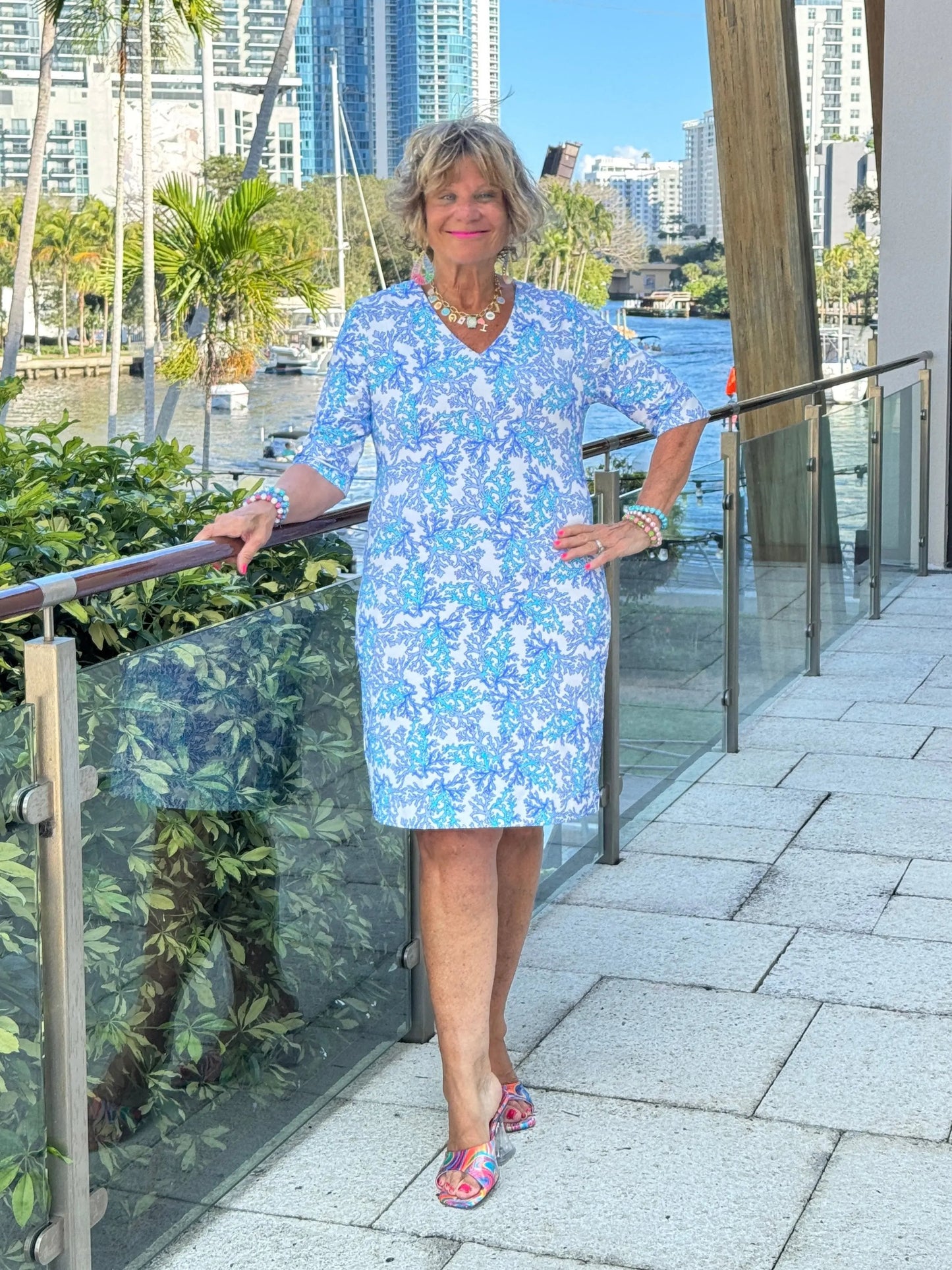 LULU B CORAL BREEZE ELBOW SLEEVE DRESS