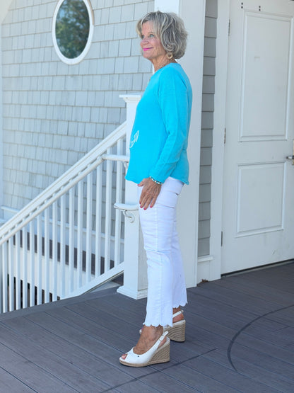 DOCKSIDE NAUTICAL AQUA STRIPE ANCHOR SWEATER