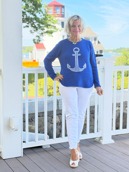 DOCKSIDE NAUTICAL COBALT STRIPE ANCHOR SWEATER