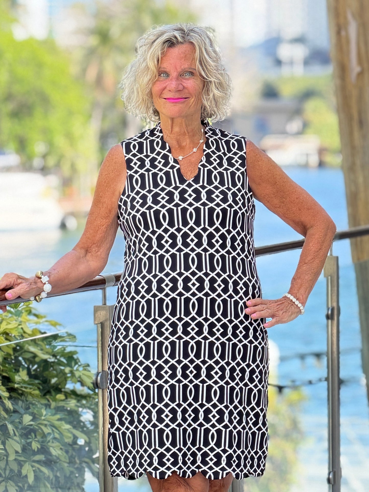 LULU MIDNIGHT TRELLIS SCALLOP DRESS