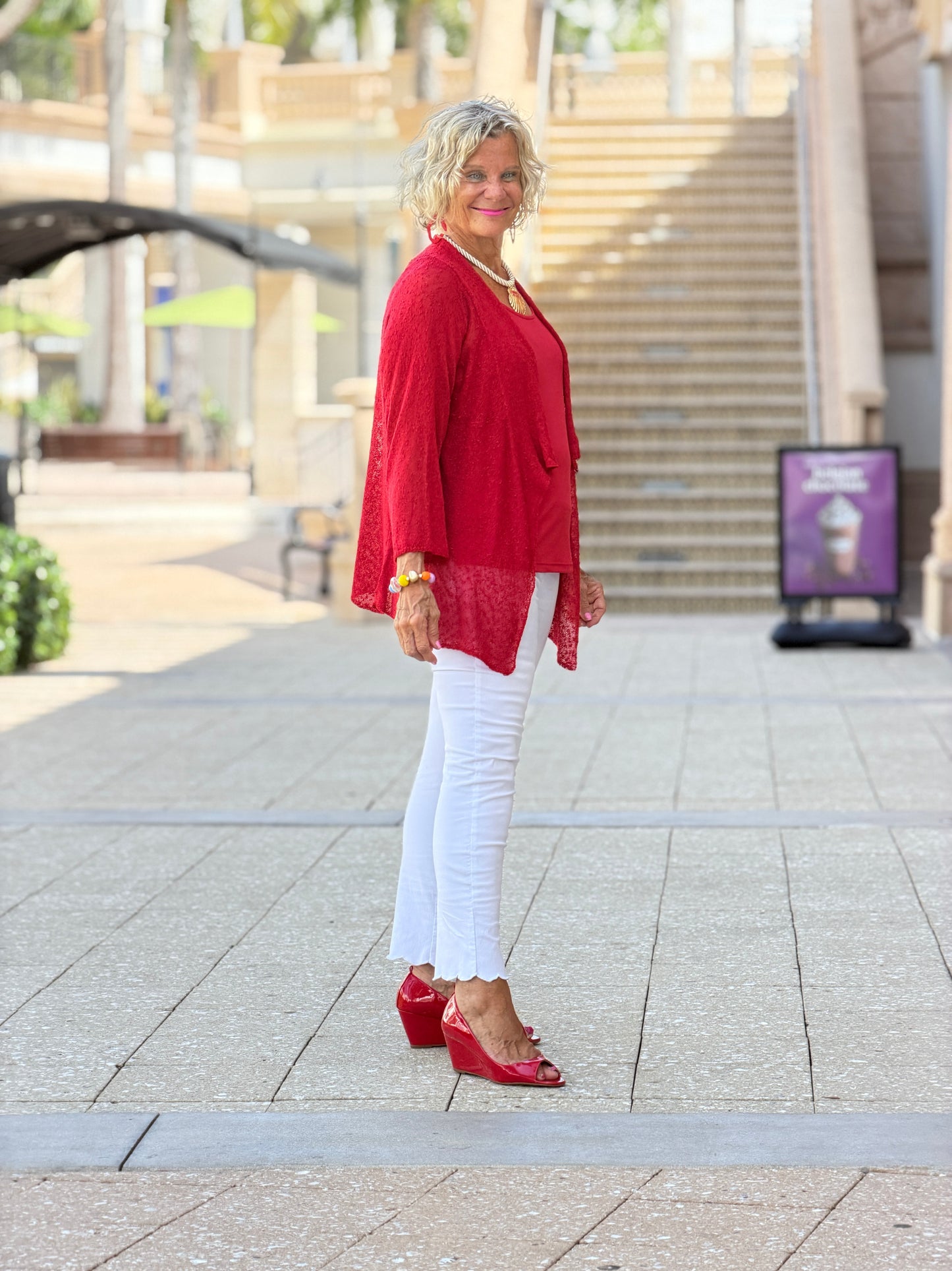 LULU B RED MESH RUFFLE  WRAP