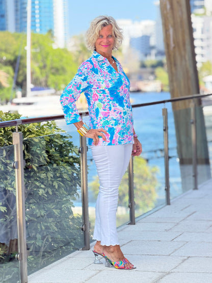 Lulu B Palm Beach COLLAR SLEEVE TOP