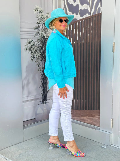 LULU B AQUA LINEN JACKET