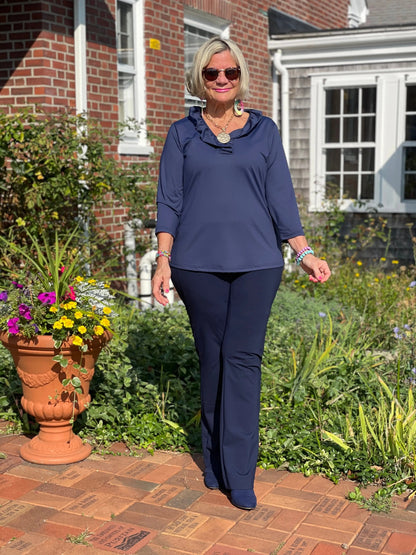 LULU-B NAVY SOLID RUFFLE TOP