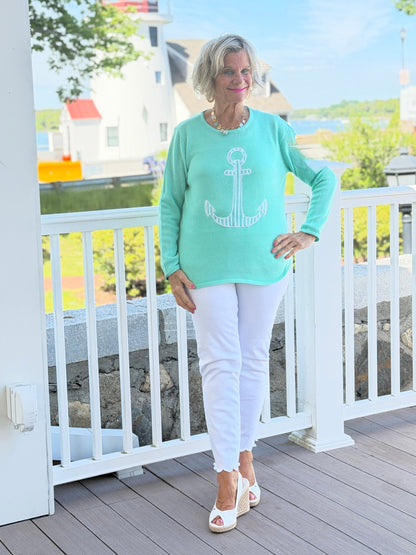 DOCKSIDE NAUTICAL SEAFOAM NAUTICAL STRIPE SWEATER