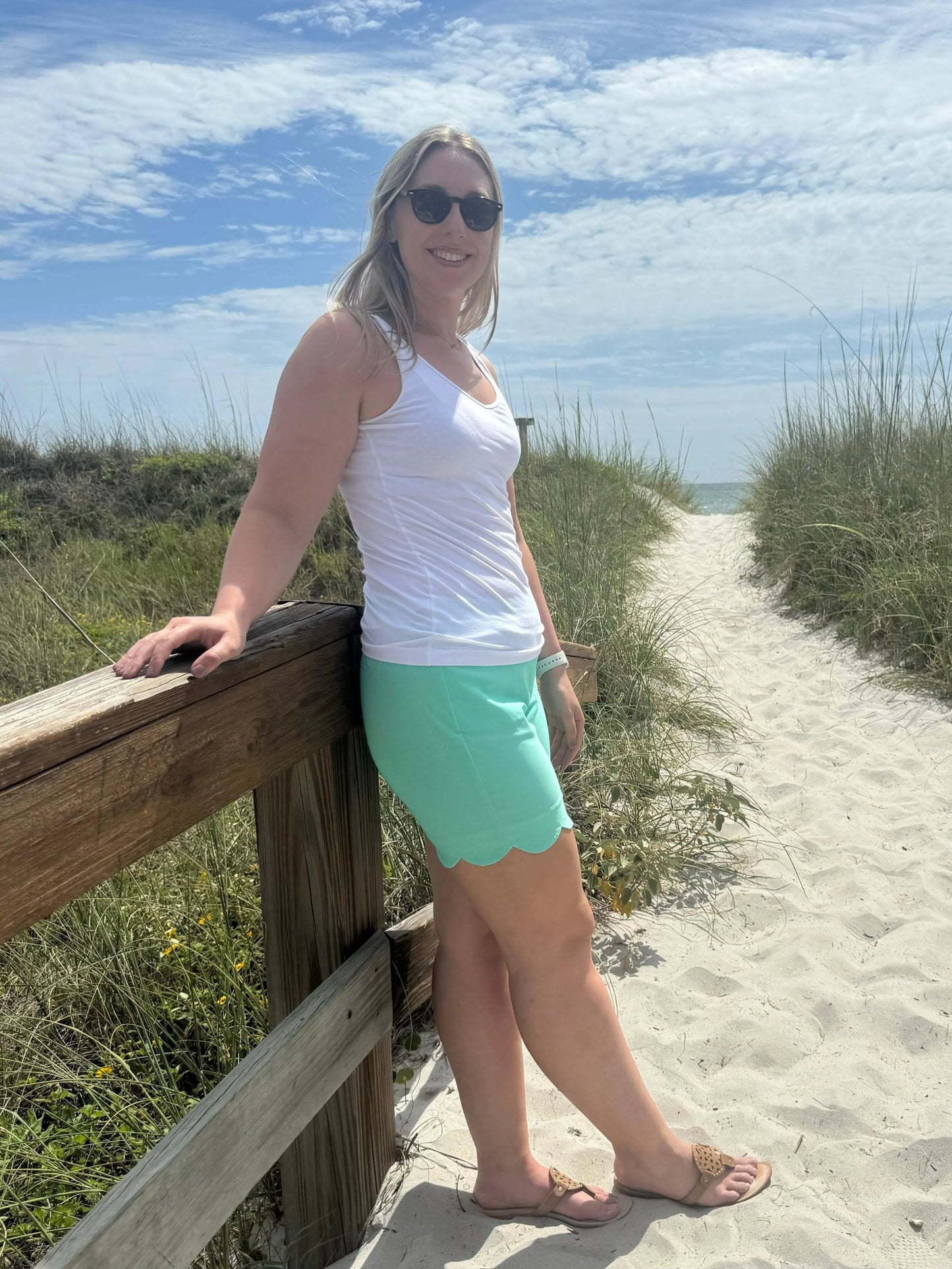 LULU-B SIESTA  GREEN SCALLOP SHORTS
