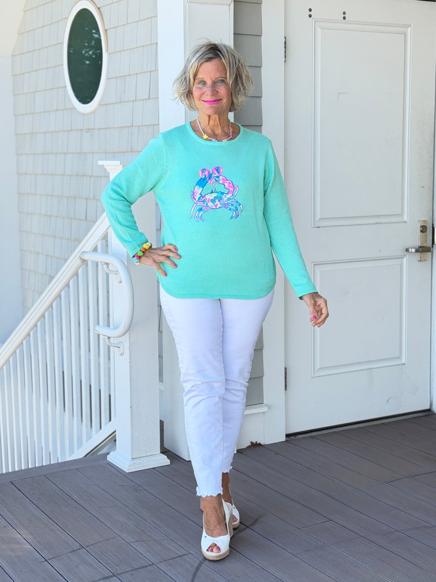 BEACH CLUB SEAFOAM CRAB SWEATER