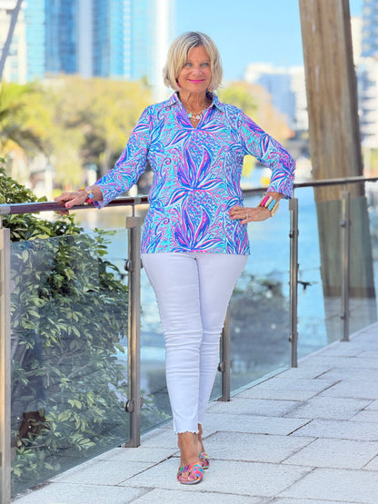 LULU B PALM ROYALE COLLAR SLEEVE TOP