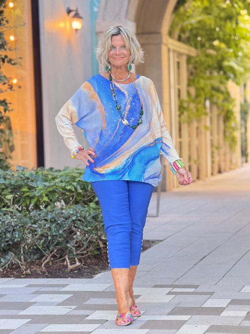 EMBELLISHED  LATTICE CAPRI COBALT