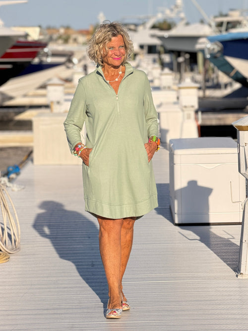 Lulu B Sage Textured Half Zipper Dress