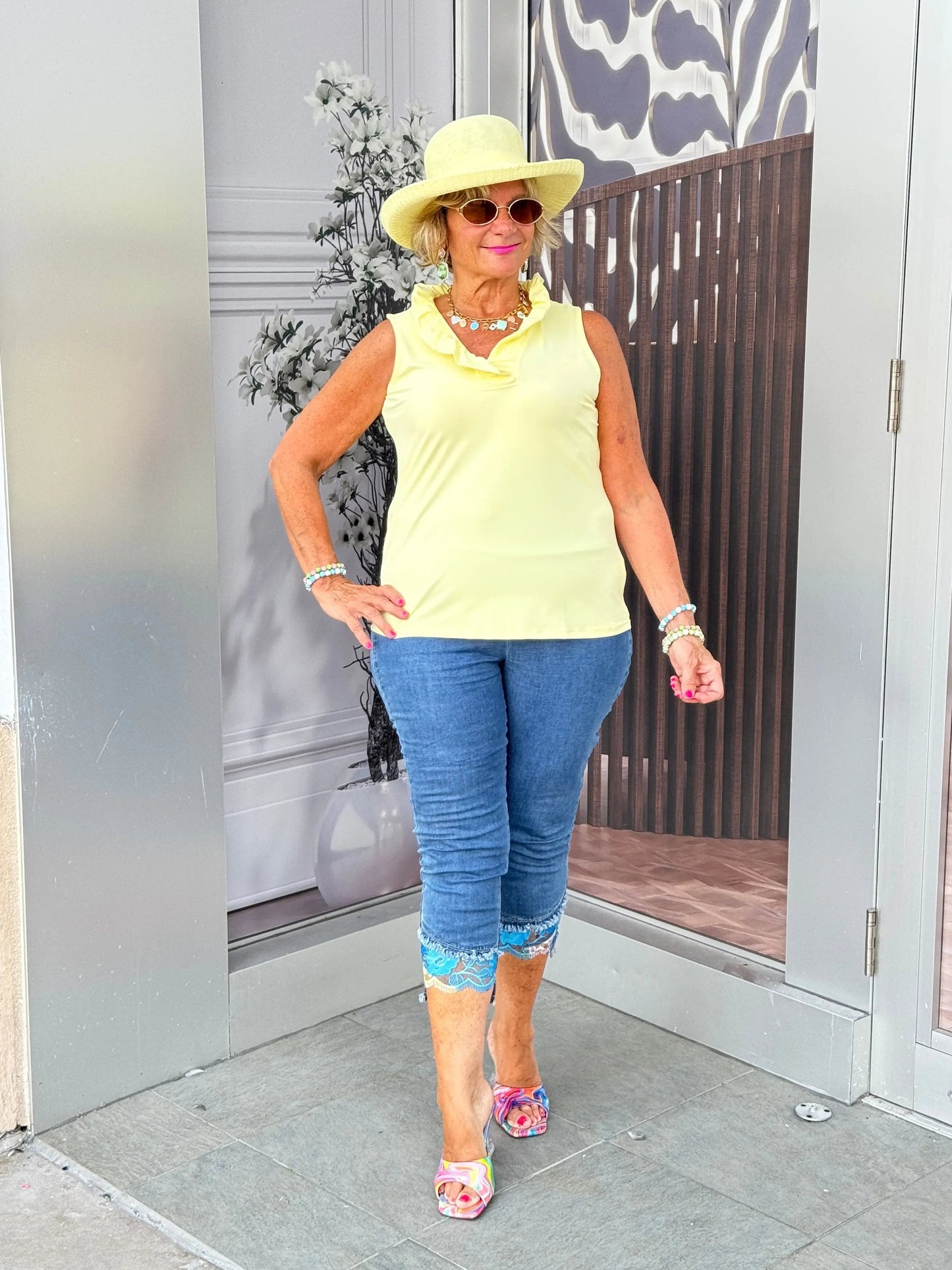 LULU-B CLEAR SUNSHINE SLEEVELESS RUFFLE TOP