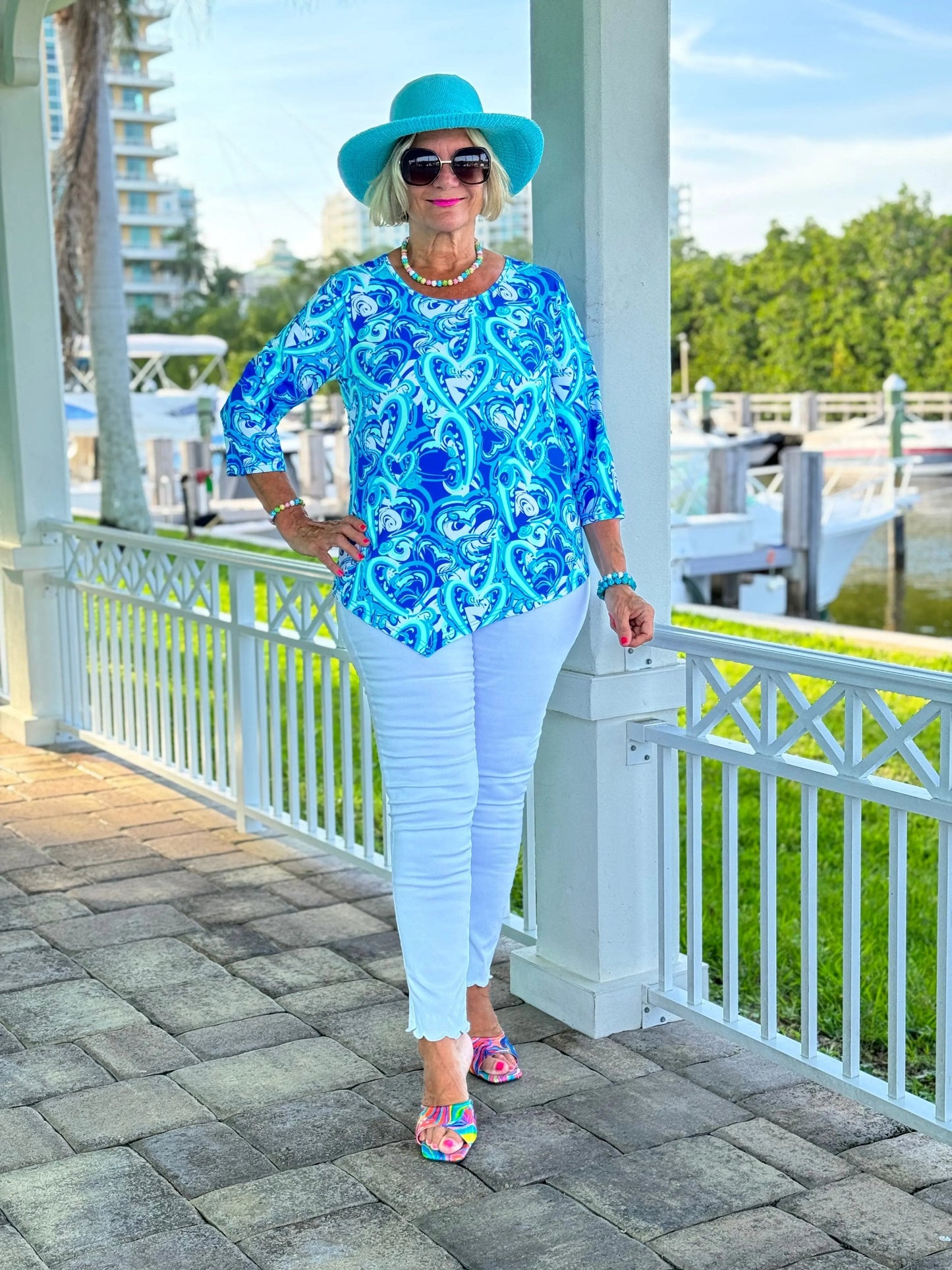 BLUE DREAMING HEARTS ASYMMETRICAL TOP